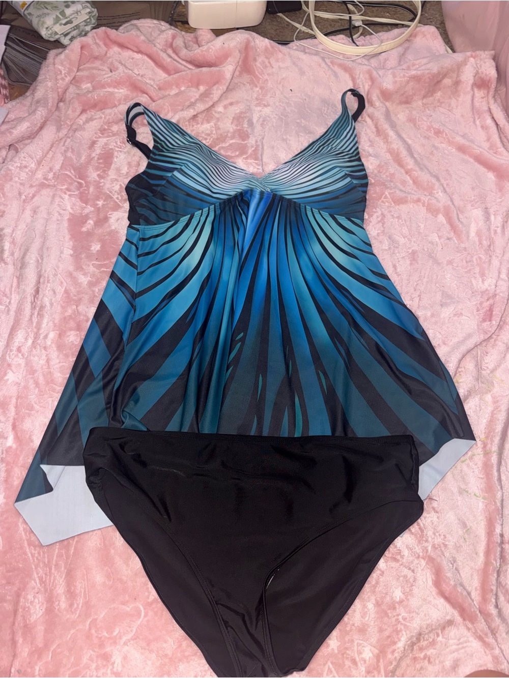 Blue Black Printed Tankini Set - Women's Swim Bikini